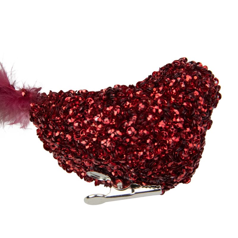 Northlight Sequined Bird with Feather Tail Christmas Clip-on Ornament - 6" - Red, 5 of 6