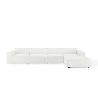 White Velvet 5-Piece Sectional Sofa with Ottoman