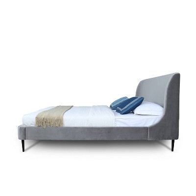 Full Gray Velvet Upholstered Bed with Black Legs