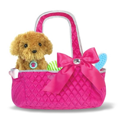 Hot Pink Quilted Velour Doll Carrier with Silver Trim and Satin Bow