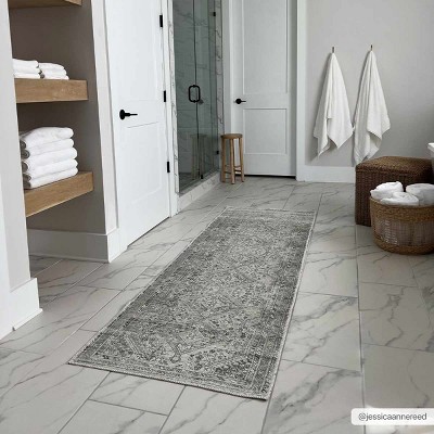 Barny Gray and Cream Washable Polyester Runner Rug