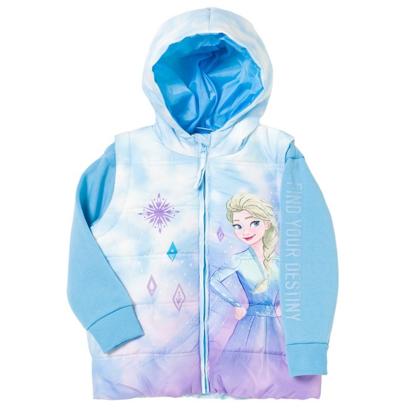 Disney Frozen Elsa Girls Zip Up Vest 2fer Jacket Little Kid, 1 of 8