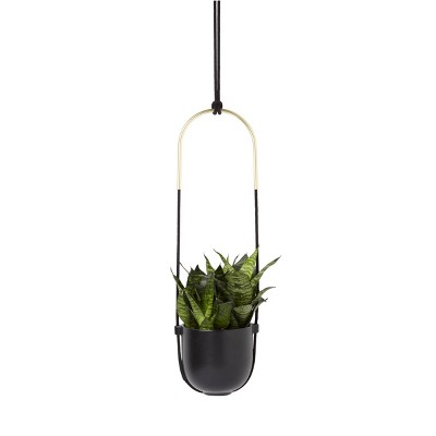 Bolo Soft Curve Black Ceramic Indoor/Outdoor Hanging Planter