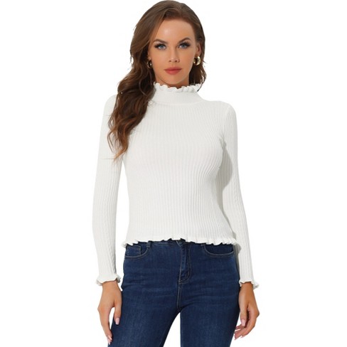 White 2025 frill turtleneck