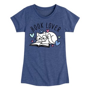 Girls' - Instant Message - Book Lover Cat Fitted Short Sleeve Graphic T-Shirt - 1 of 4