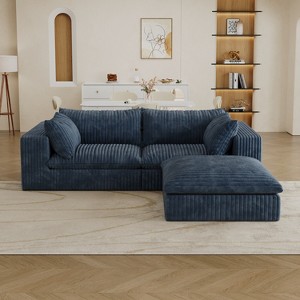 Dewdrop Blue&White Cloud Sofa, Corduroy Fabric Deep Seat Couch with Removable Cushion, No Assembly Needed - 1 of 4
