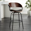 Elm Lane Larsen Black Swivel Bar Stool 26" High Mid Century Modern Faux Leather Cushion with Walnut Backrest Footrest for Kitchen Counter Height Home - 2 of 4