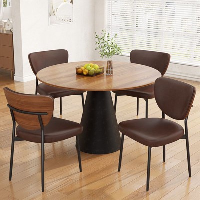 Gikpal Dining Chairs, Dining Room and Kitchen Chairs, Mid Century Modern Upholstered PU Leather Accent Chairs with Walnut Bentwood & Enlarged Cushion