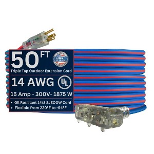US Wire & Cable 14/3 Gauge Extreme Cold Weather Triple Tap Extension Cords - 1 of 4