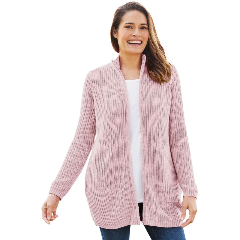 Woman Within Women's Plus Size Zip Front Shaker Cardigan, 1 of 2