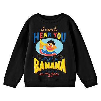 Bioworld Sesame Street Ernie "I Can't Hear You" Youth Black Crew Neck Sweatshirt
