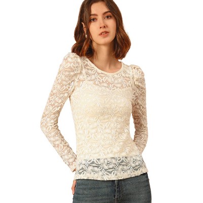 White lace best sale top long sleeve