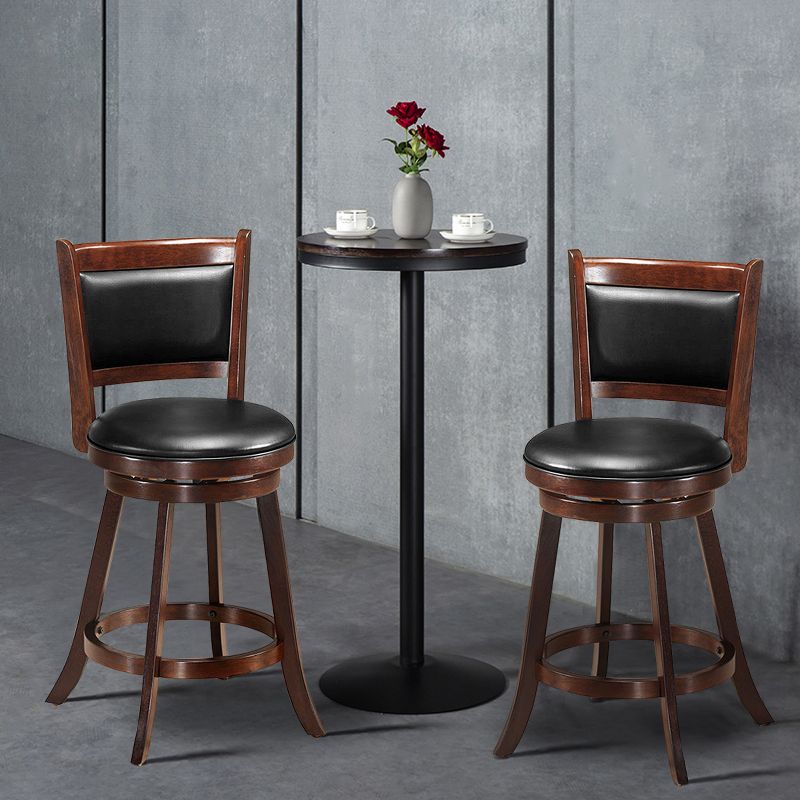 Costway Set of 2 24'' Swivel Counter Stool Wooden Dining Chair Upholstered Seat Espresso Panel back, 4 of 11