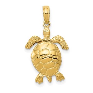 Black Bow Jewelry 14k Yellow Gold Moveable 3D Sea Turtle Pendant - 1 of 4