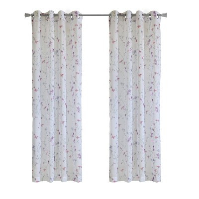 Habitat 100% Polyester Hazel Sheer Faux Linen Floral Grommet Curtain Panel Pink