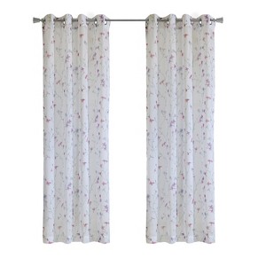 Habitat 100% Polyester Hazel Sheer Faux Linen Floral Grommet Curtain Panel Pink - 1 of 4