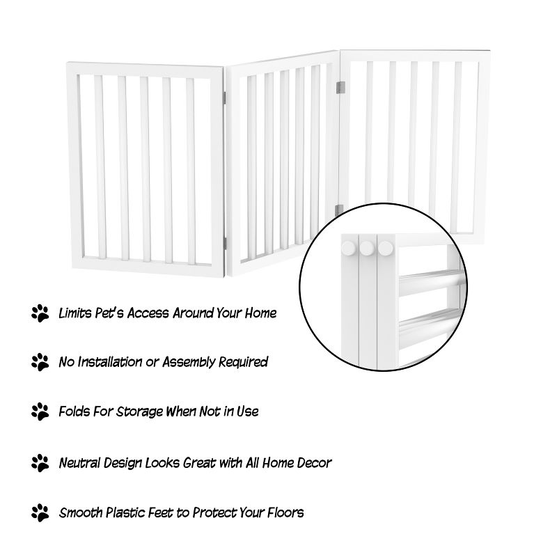 Indoor Pet Gate - 3-Panel Folding Dog Gate for Stairs or Doorways - 54x24-Inch Freestanding Pet Fence for Cats and Dogs by PETMAKER (White), 3 of 9