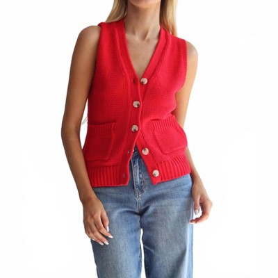 Women's Sleeveless Sweater Vest - OLIVACEOUS