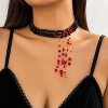 Gothic Blood Drop Fringe Choker With Crystal & Pearl Beads For Vampire Halloween Punk Jewelry - 2 of 4