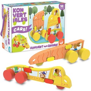 Konvertibles Transforming Wooden Cars – 2-Piece Flip & Change Vehicle Set with Portable 3-D Roadway Play Scene - 1 of 1