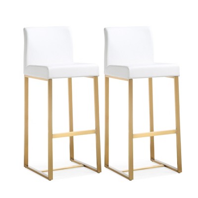 TOV Furniture Denmark Performance Vegan Leather Stool with Gold Base - Set of 2 White