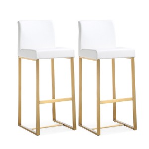 TOV Furniture Denmark Performance Vegan Leather Stool with Gold Base - Set of 2 White - 1 of 4