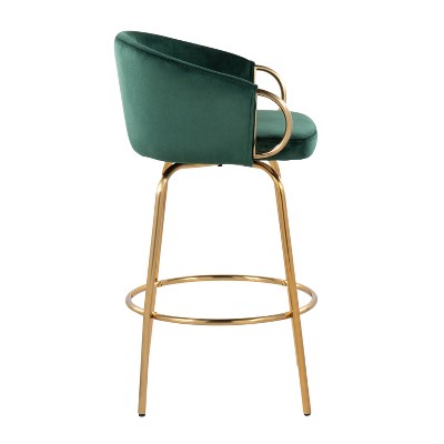 Emerald Green Velvet Swivel Counter Stools with Gold Metal Base, Set of 2