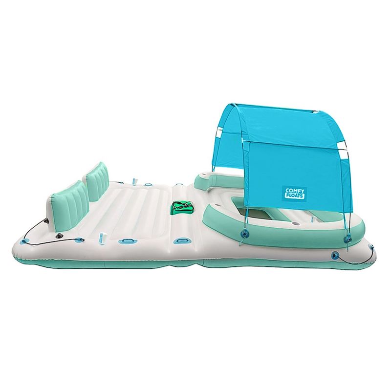 Comfy Floats 91464VM 13 Foot Misting Party Platform Inflatable Summer Float for Pool, Lake, River Fits 6 People, White/Aqua Blue, 3 of 7