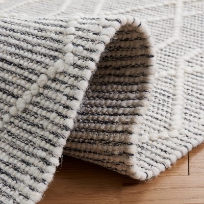 Handwoven Black and Ivory Wool 6' Square Area Rug