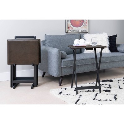Marlowe Classic Gray Washed Oak Veneer Tray Table Set