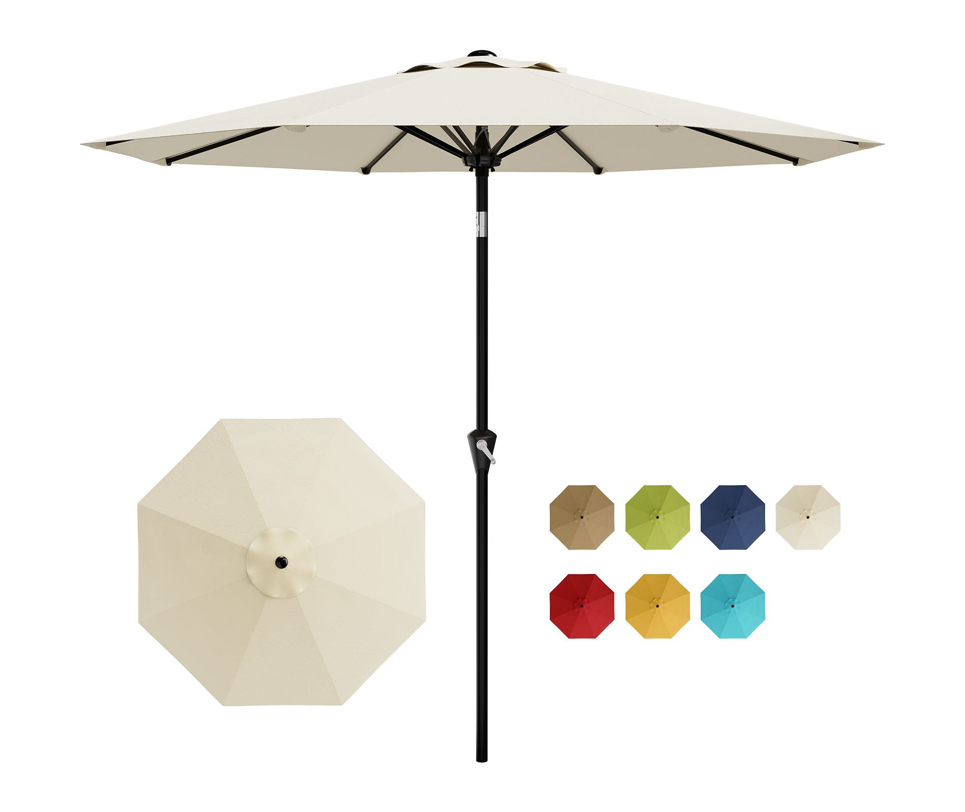 Outdoor Market Table Patio Umbrella, Push Button Tilt & Crank, 8 Sturdy Ribs,UV Protection Waterproof for Garden,Pool,Deck & Backyard