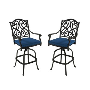 Mondawe Bar Chair Cast Aluminum Outdoor High Back Stool Chair with Cushion (Set of 2) - 1 of 4