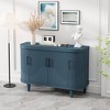 47.2" MDF and Ash Veneer Modern Curved 4-Door Storage Cabinet with Pine Legs, Adjustable Shelves and Decorative Design for Living Room - 2 of 4