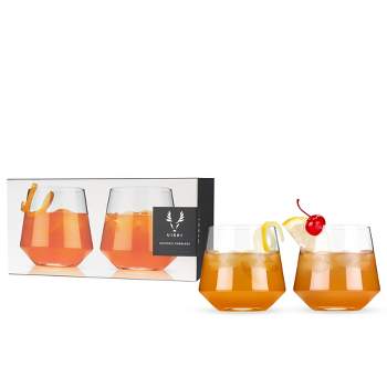Viski Raye Angled Crystal Tumblers Set of 2 - Premium Crystal Clear Glass, Lowball Cocktail Glasses, Martini Glass Gift Set - 12 oz