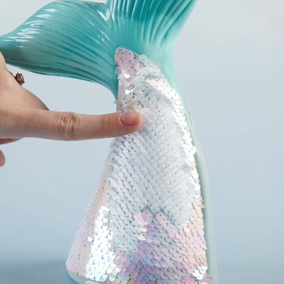 Seafoam Ombre Reversible Sequin Mermaid Tail Porcelain Piggy Bank