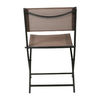 Set of 4 Brown Folding Outdoor Patio Chairs with Steel Frames