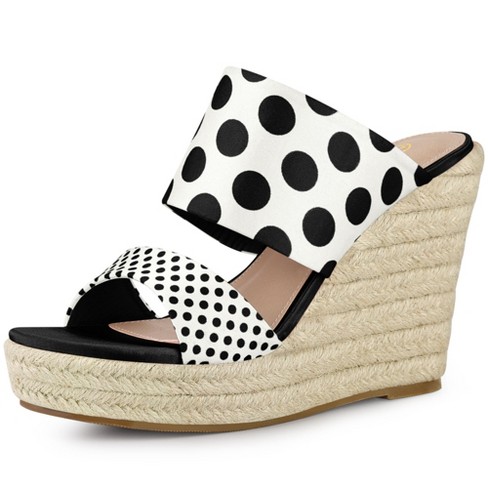 Allegra K Women's Polka Dots Platform Espadrille Wedge Heel Sandals Black 9