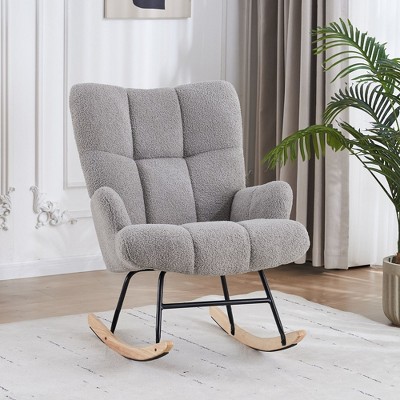 FERPIT Patchwork Upholstered Wingback Accent Chair with Rubberwood Legs