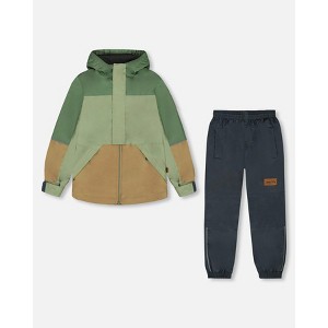 Deux par Deux Boy Two-Piece Mid-Season Outerwear Set Pale Green, Sage, Tan, and Gray - 1 of 4