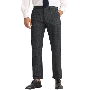 Lars Amadeus Men's Regular Fit Flat Front Business Checked Pattern Dress Pants - 1 of 4