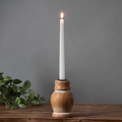 Small Natural Whitewashed Wood Taper Candle Holder