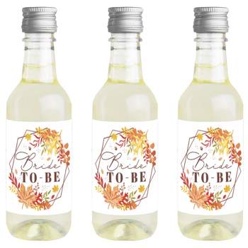 Big Dot of Happiness Fall Foliage Bride - Mini Wine and Champagne Bottle Label Stickers - Bridal Shower and Wedding Party Favor Gift - Set of 16