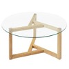 YOOCOZZ Round Glass Coffee Table Modern Cocktail Table with Tempered Glass Top & Sturdy Wood Base - 2 of 4