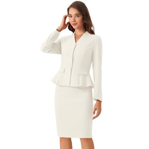 INSPIRE CHIC Women's Long Sleeve Collarless Peplum Blazer and Pencil Skirts Suit Set 2 Pcs - 1 of 4