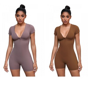 INSPIRE CHIC 2 Pcs Women's Cross Front Tummy Control Slimming Short Sleeves Body Shapers - 1 of 4