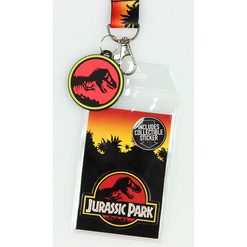 Jurassic Park Logo Lanyard Keychain ID Holder Logo Rubber Charm and Sticker Multicoloured, 3 of 6