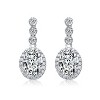 Guili Sophisticated Sterling Silver with Rhodium Plated Clear Oval and Round Cubic Zirconia Halo Drop Earrings Refined and Elegant Design - 3 of 3