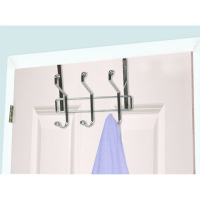 Home Basics 3 Dual Hook Over the Door Chrome Plated Steel Hanging Organizing Rack