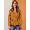 INSPIRE CHIC Women's Vintage V Neck Dots Pleated Long Sleeve Elegant Work Peplum Blouse - 2 of 4