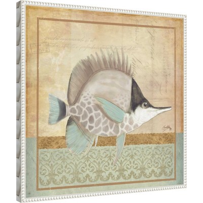 Vintage Fish IV Coastal Canvas Wall Art in White Frame